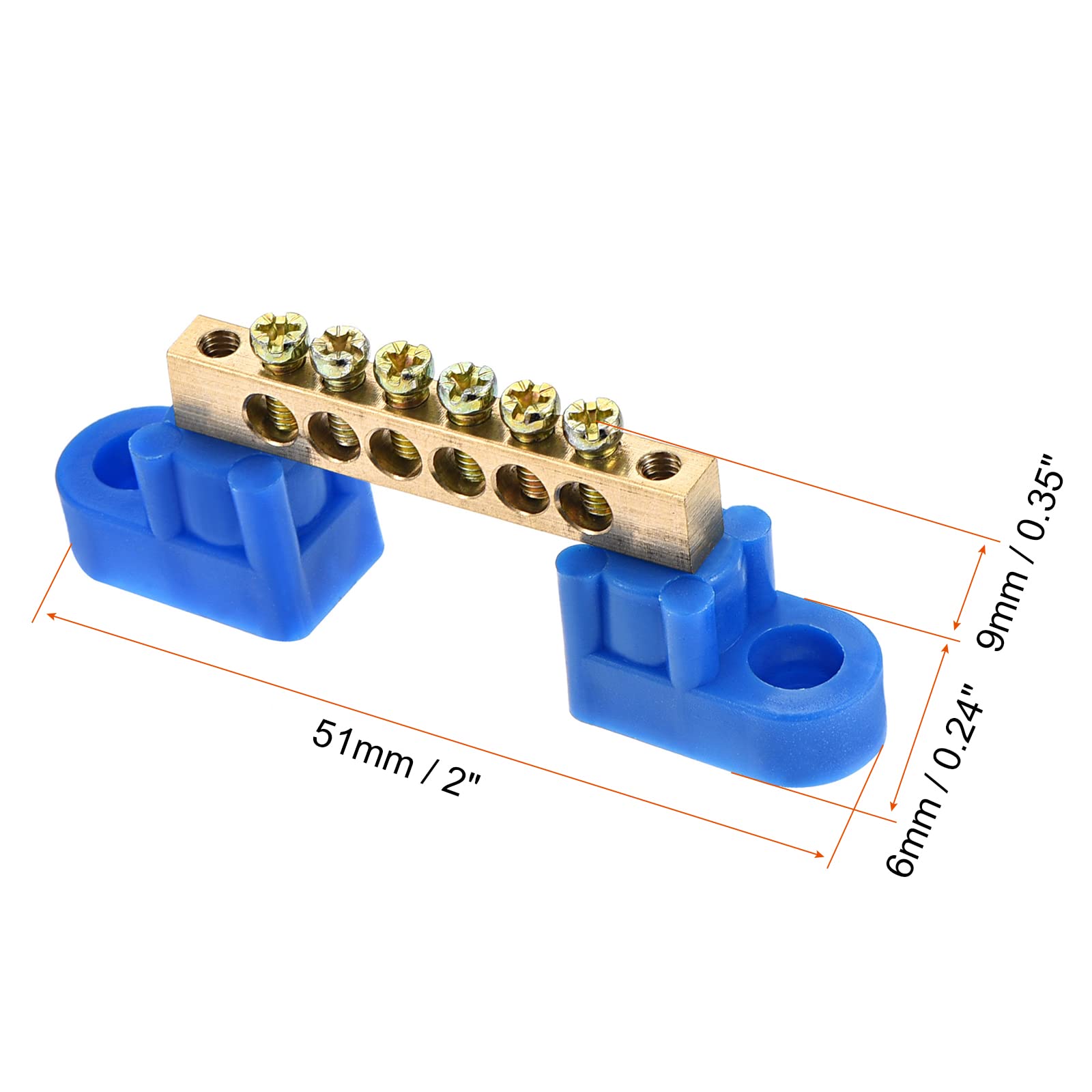 Rebower Terminal Block 12 Positions Ground Wire Connector, [for Electric Box, Control Box] - M4/Brass, Blue