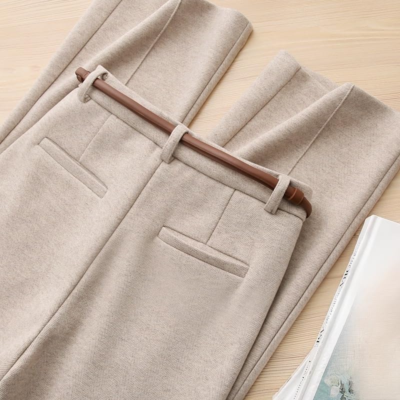 [COVANK] ハイ ストレートパンツ ウール55%配合 厚手保温 女性用 オフィスカジュアル 冬の防寒対策 フロントデザイン き