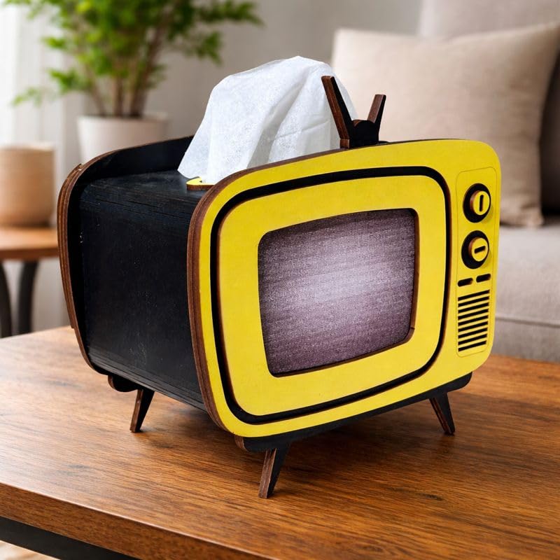 Image of Radio Wooden Tissue Box - Retro Tissue Holder for Home, Office & Car | Creative Wooden Napkin Dispenser | Decorative Tissue Case for Living Room & Bedroom (Retro TV Tissue Holder)