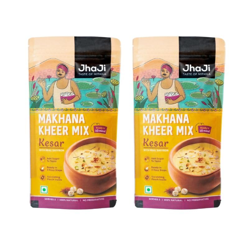 JhaJi Store's Makhana Kheer Instant Mix – Kesar (Saffron) | Ready-to-Cook Indian Dessert Mix | Kesar Kheer Mix | Quick Dessert Mix | Indian Desserts | Ready-to-Eat Kheer | Makhana Desserts, 2x50g-image-44