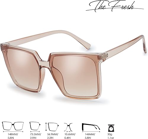 Miniatura 6 de The Fresh Lentes de sol cuadrados retro de gran tamaño para mujer (732503 marrón claro, marrón degradado), 732503 marrón claro