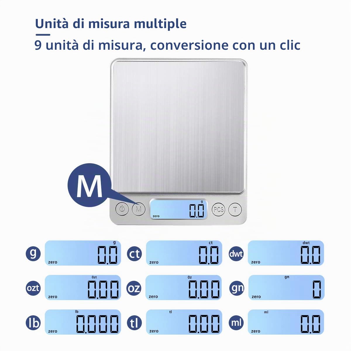 Bilancia da cucina digitale con ricarica USB, 3kg/0.1g Bilancia digitale ad alta precisione per la casa, per ingredienti da forno, gioielli, francobolli e caffè, superficie di pesatura in