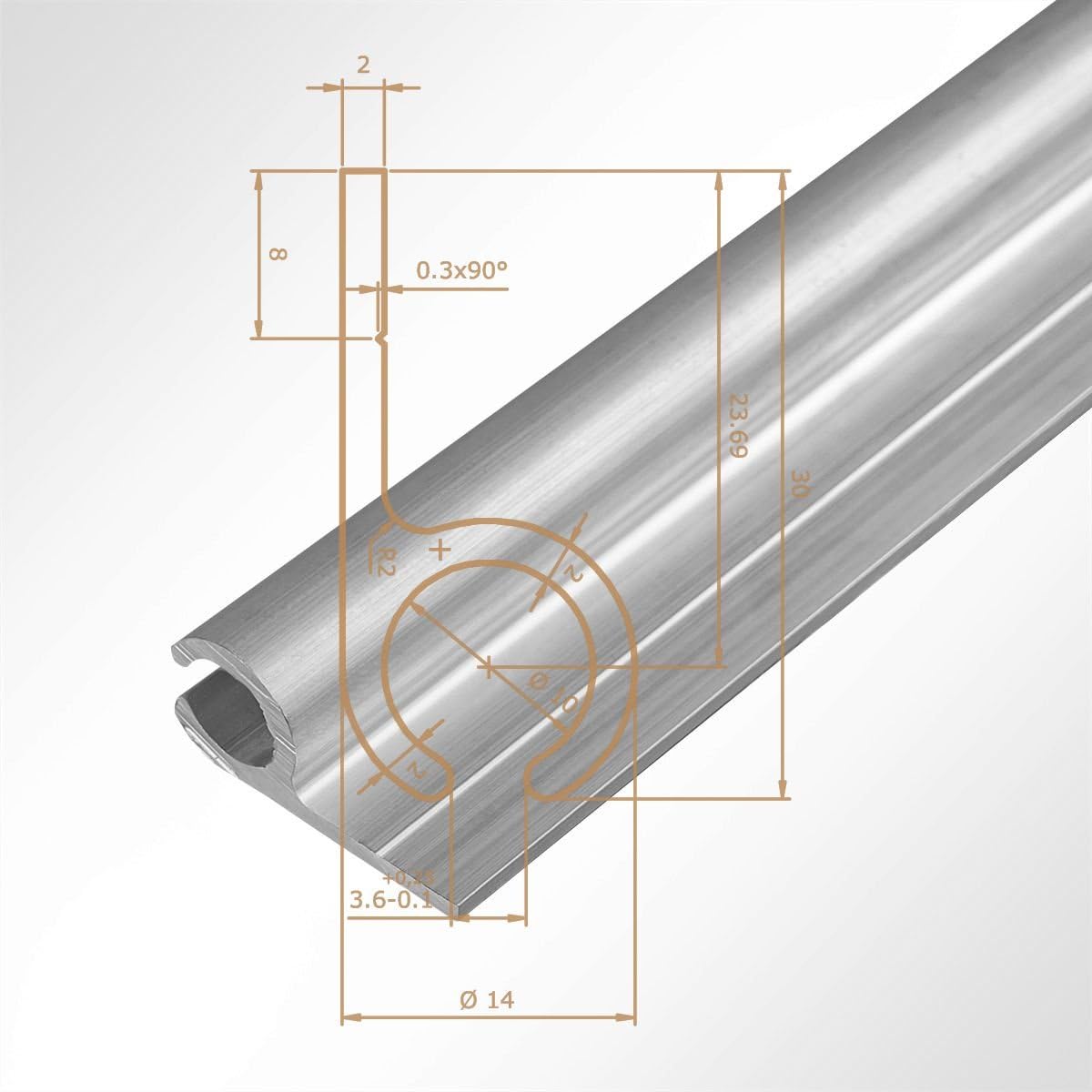 LYSEL Kederschiene 1m Weiß - Für Keder 5,0-9,0mm Aluminium Profil