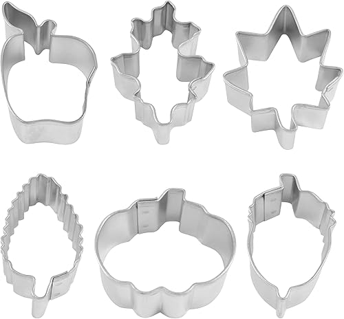 Miniatura 6 de R&M International Mini cortadores de galletas de hojas de otoño, bellota, calabaza, roble, arce, álamo, manzana, juego de 6 piezas en lata de regalo