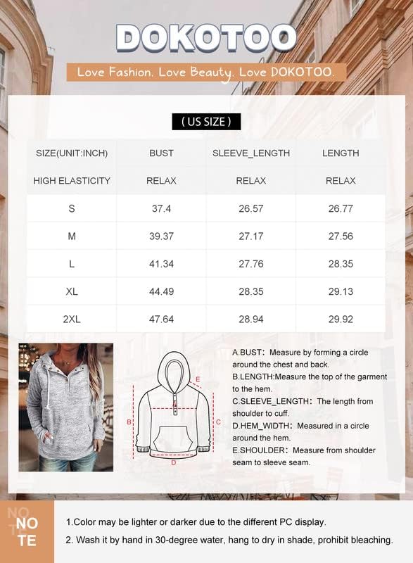 Dokotoo Womens 2023 Winter Fall Button Collar Drawstring Stitching Sweatshirts Hoodies Pullover