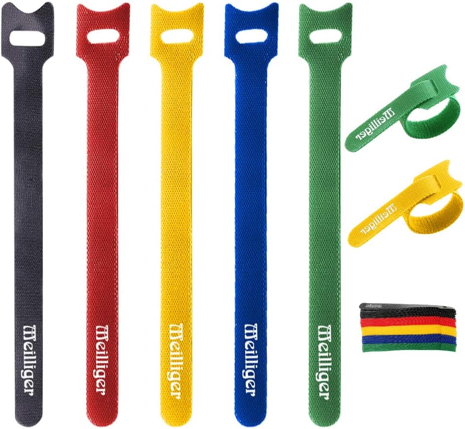 Meilliger 50 PCS Reusable Cable Ties with Hook and Loop, 6-Inch Multi-Purpose Fastening Cable Straps Wire Ties Cable Management, Adjustable Fastening Cord Ties for Computer/TV/Electronics, 5 Colors