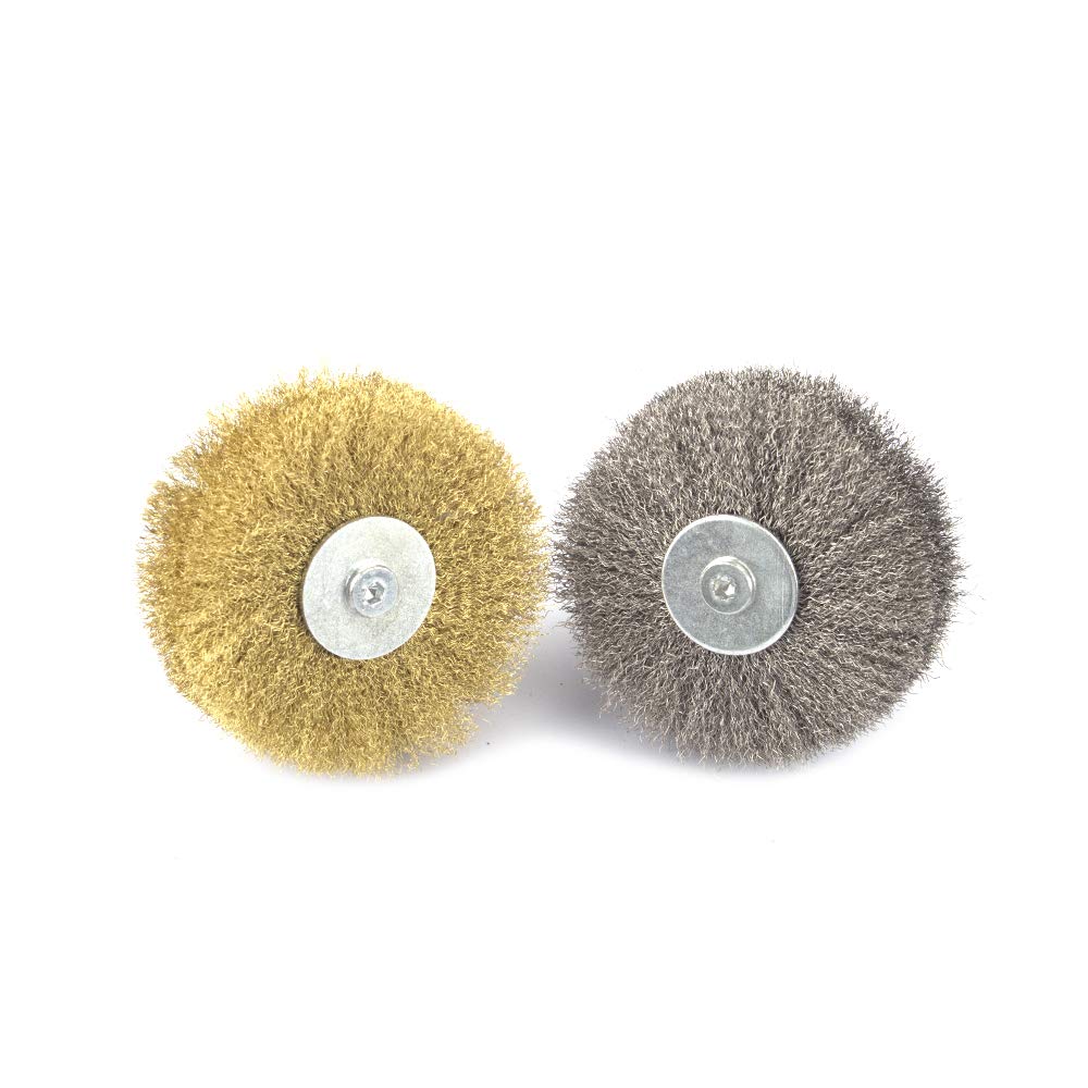 2pcs 6mm Shank Copper&Steel Wire Combination Abrasive Wheel Brush For Non-metallic Surface Stripping Residues,Grinding,Polishing