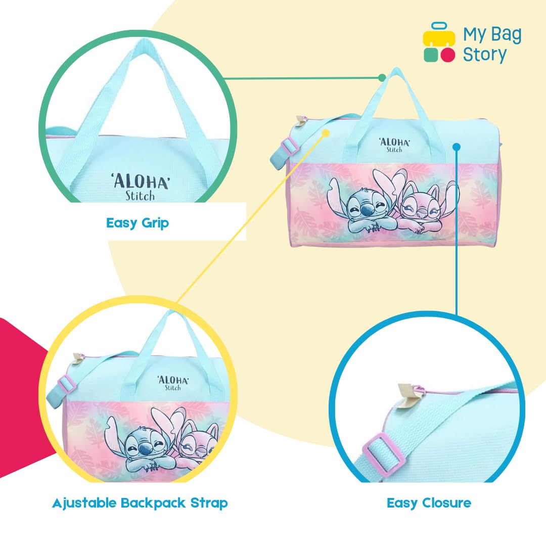 mybagstory - Borsa sportiva per ragazza – Stitch - Bambino - scuole - asilo - cinghia regolabile - idea regalo - misura 40 cm - rosa/blu