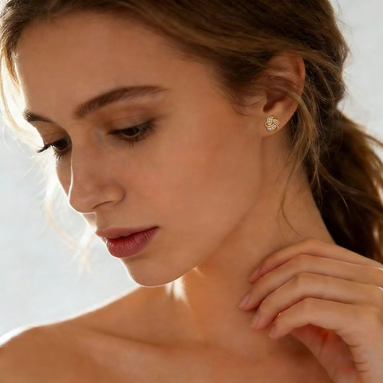 S925 Sterling Silver Stud Earrings gold plated CZ Earrings Love Knot Post Cubic Zirconia Earrings For Women - Image 4