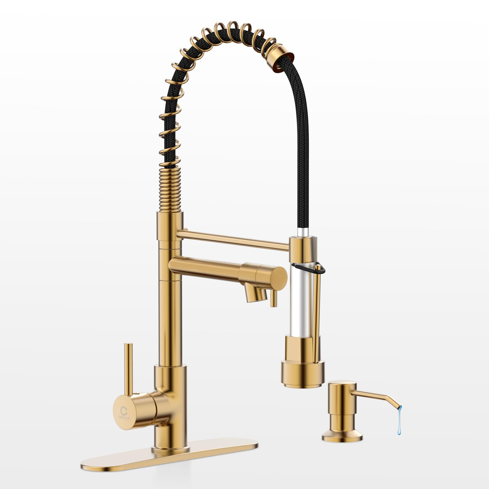 Sponsored Ad - Kitchen Faucet with Soap Dispenser, Brushed Gold Kitchen Faucet, Kitchen Faucets with Pull Down Sprayer and Deck Plate, Stainless Steel Spring Camper Laundry RV Faucets for Kitchen Sinks