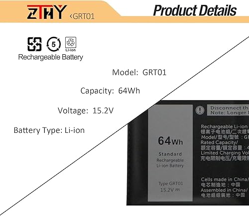 Miniatura 3 de ZTHY GRT01 64Wh - Batería para portátil de 4 celdas compatible con Dell Latitude 5421 5431 5521 5531 Precision 3470 3561 3571 3581 Estación de