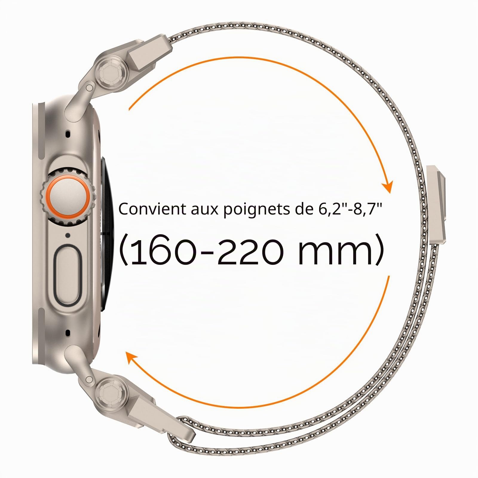 NewWays Bracelet en métal compatible avec les bracelets de montre Apple pour homme et femme, 49 mm, 46 mm, 45 mm, 44 mm, 42 mm, bracelet de rechange magnétique milanais pour iWatch Ultra 2/Ultra