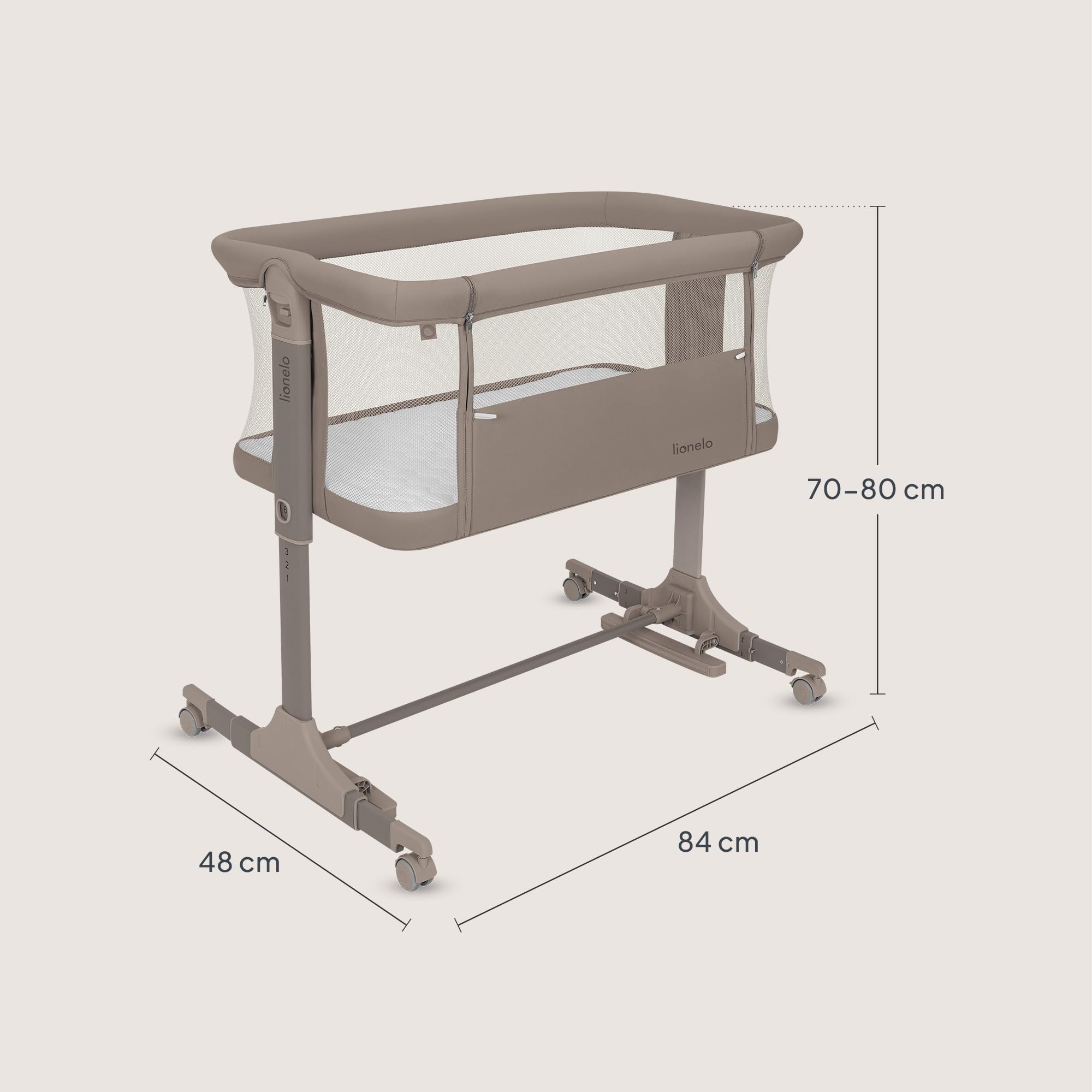 lionelo PARI Culla Co Sleeping Fianco Letto 3 in 1, Regolabile in Altezza 6 Livelli, Materasso T25 2 cm, Ruote con Blocco e Dondolo, Gambe Regolabili per Letto Continentale, Rivestimento Lavabile