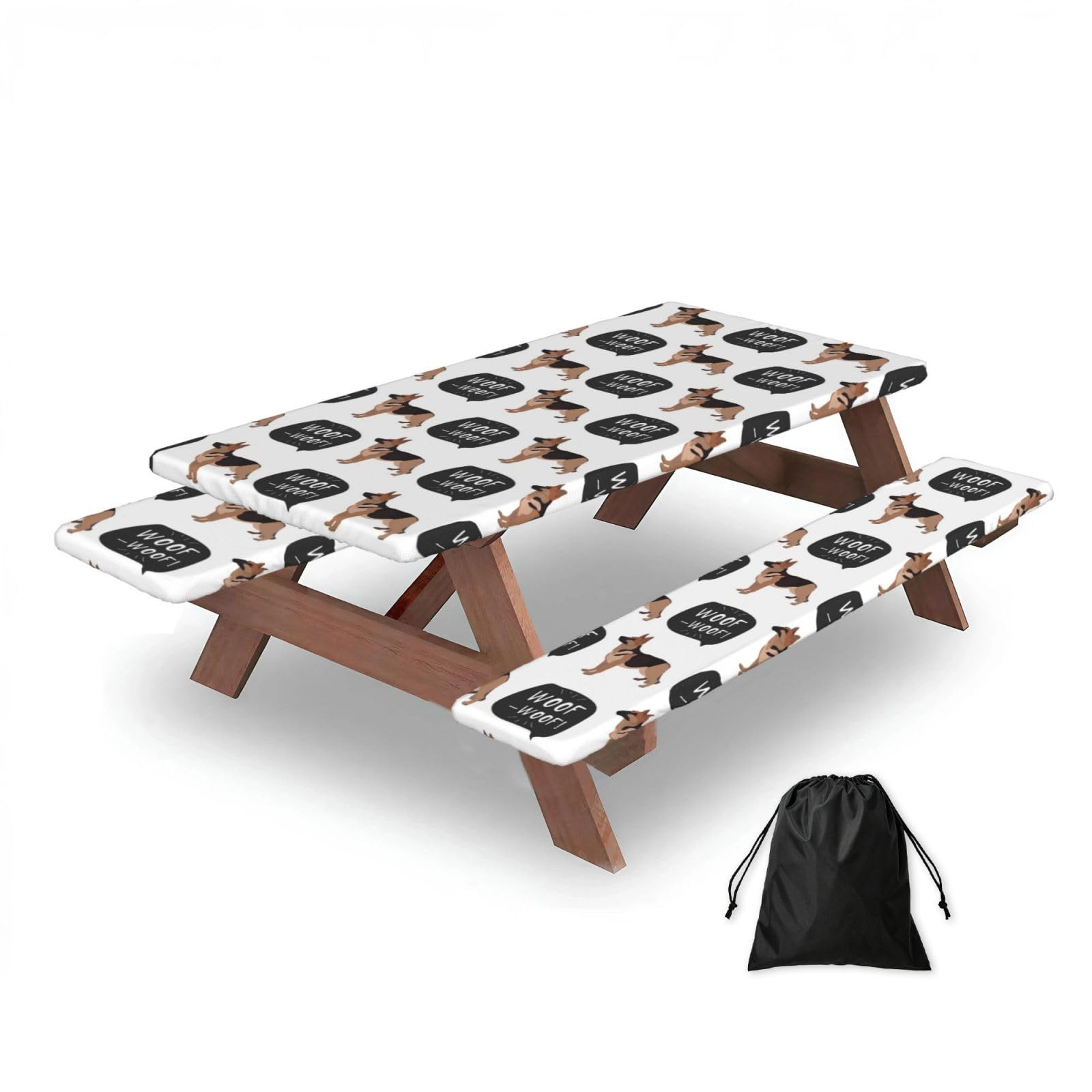Dopklna As Picture Dog German Shepherd, Picnic Table Cover With Bench Covers -Waterproof Elastic Fitted Tablecloth For Garden Camping Patio 76X152cm