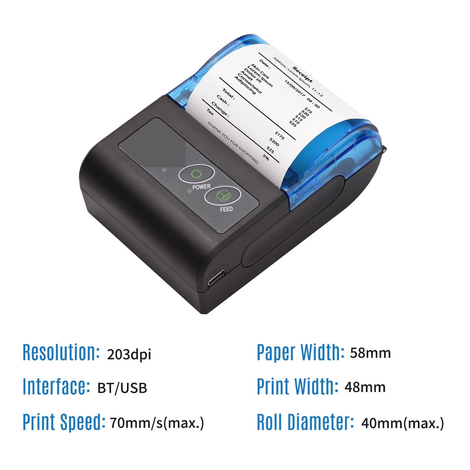 Termiczna Drukarka Etykiet Termiczna Drukarka Etykiet 203 DPI Przenośna Mini Drukarka Termiczna 2 Cal Bezprzewodowa Drukarka Paragonów BT USB Z Papierem 58mm