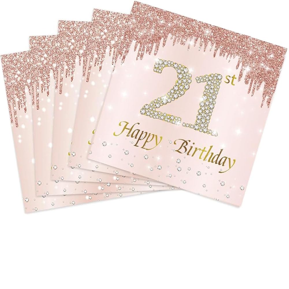 21st Birthday Napkins Decorations for Her 40Pcs 6.5 x 6.5 Inc