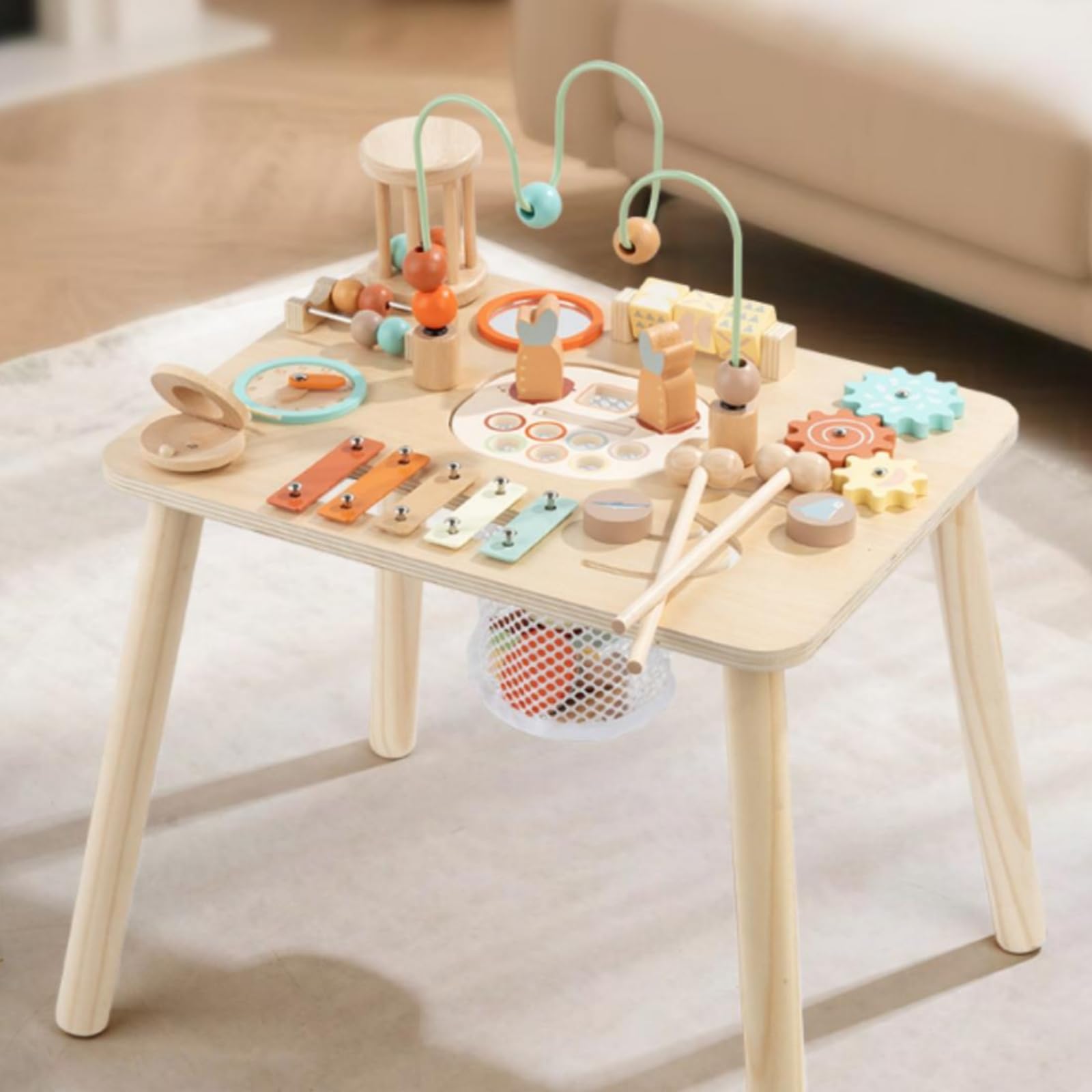 predolo Mesa Actividades Madera Pedagógico Tablero Motricidad Fina Xilófono Juguete Infantil para Niños Pequeños