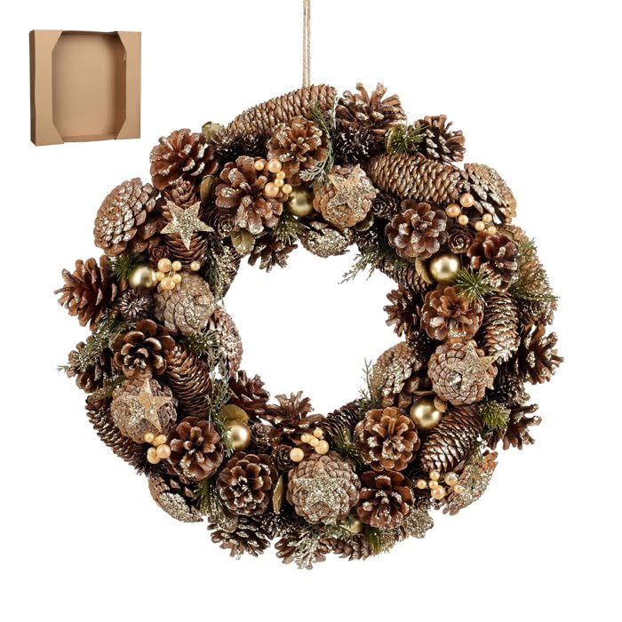 Couronne de Noël 45 cm Brant suspendre décoration de l'avent marron pommes de pin