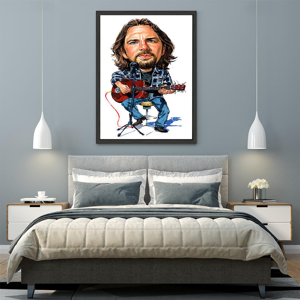 VERRE ART Printed Framed Canvas Painting for Home Decor Office Wall Studio Wall Living Room Decoration (45x60inch Black Floater) - Eddie Vedder