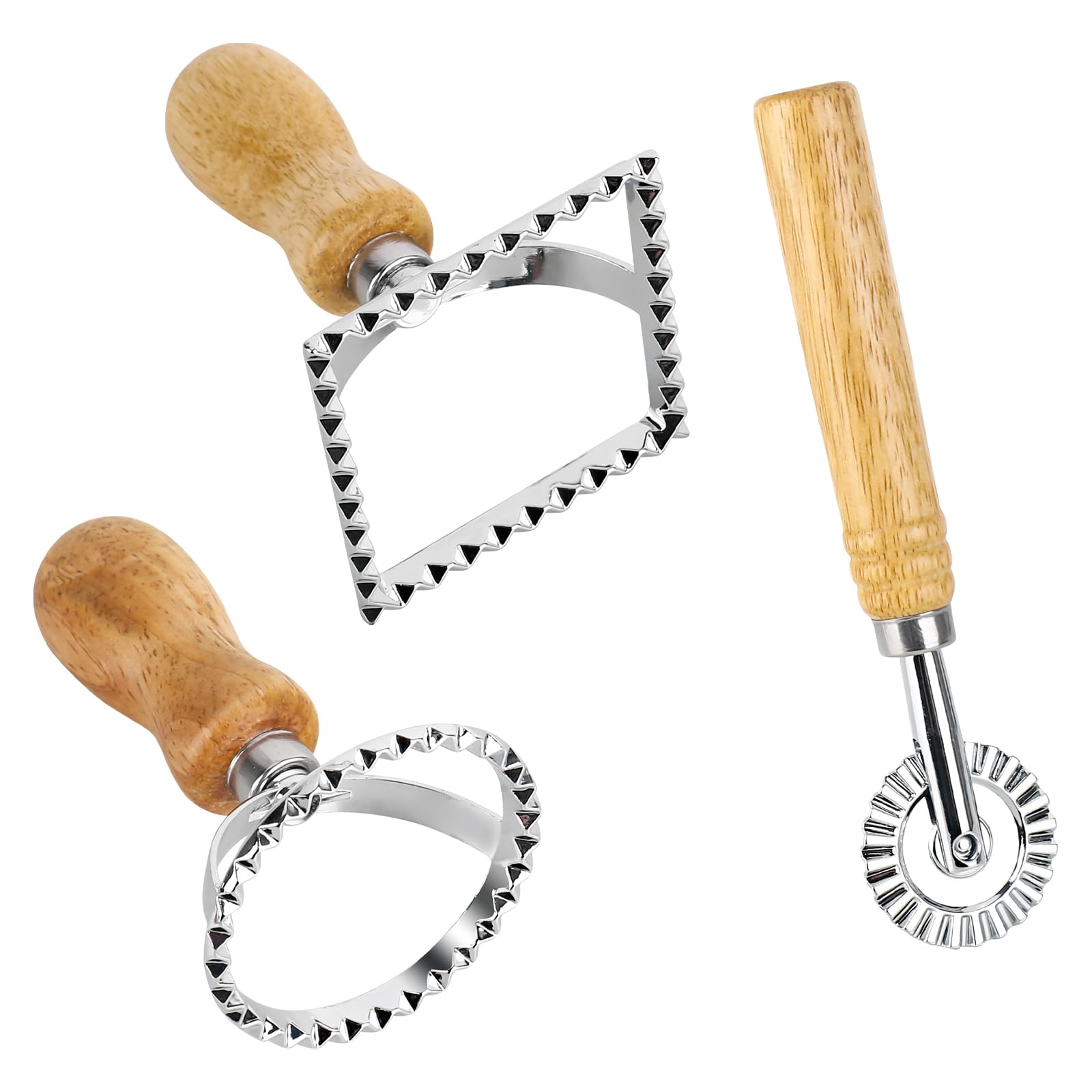Ravioli Cutter Set - Stamp Maker with Wooden Handle Pasta Cutter Wheel and Mold for Home Kitchen DIY