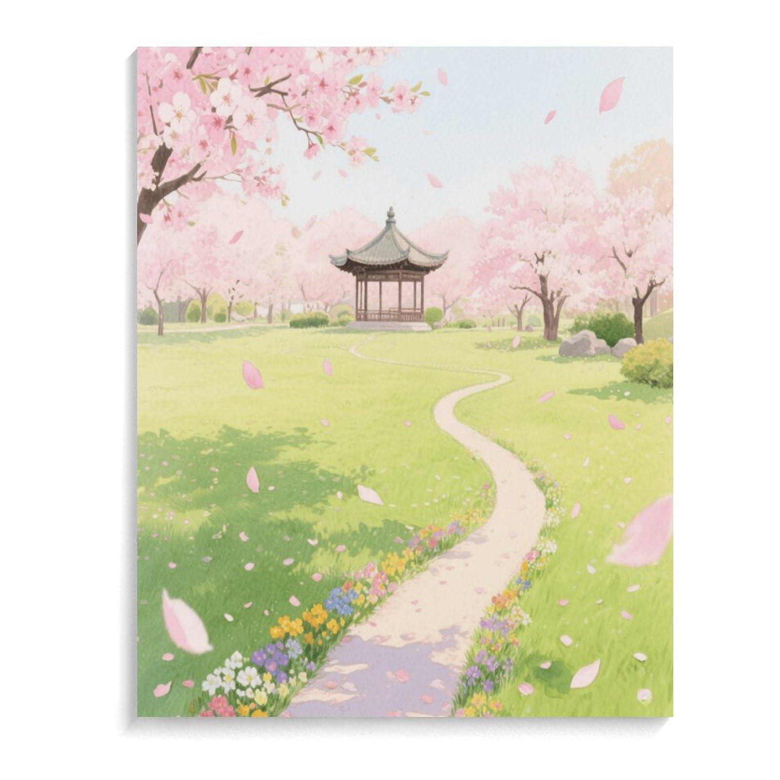 Malen-nach-Zahlen-Set "A Park with Cherry Blossoms in Full Bloom", Malen-nach-Zahlen-Set für Erwachsene, Erwachsene, Malen-nach-Zahlen-Kits auf Leinwand, Acryl-Ölfarben, Gemälde mit Pinseln für