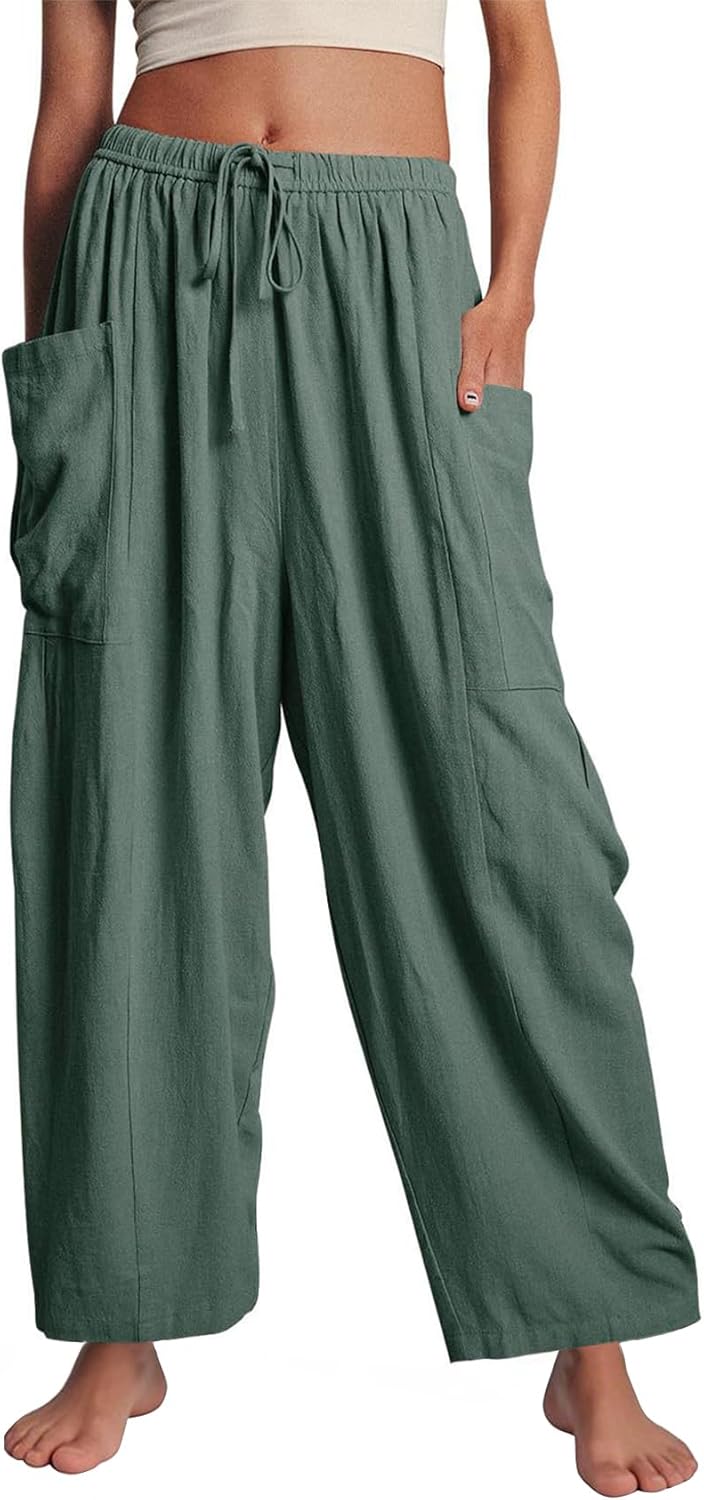 Flygo Women's Wide Leg Pants Summer Casual Loose Fit Beach Palazzo Harem Pants with Pockets