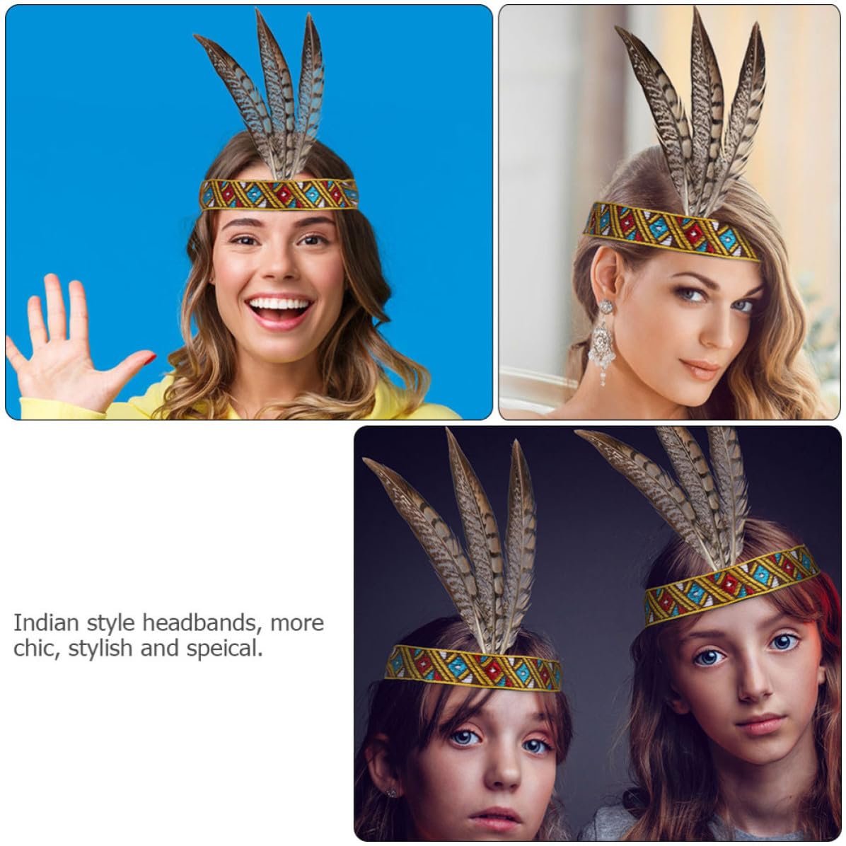 Abaodam 14 Stück Elegantes Federn Haarband für Erwachsene Komfortabler Kopfschmuck mit 3 Kupferfedern Party und Festival Accessoire für Besondere Anlässe