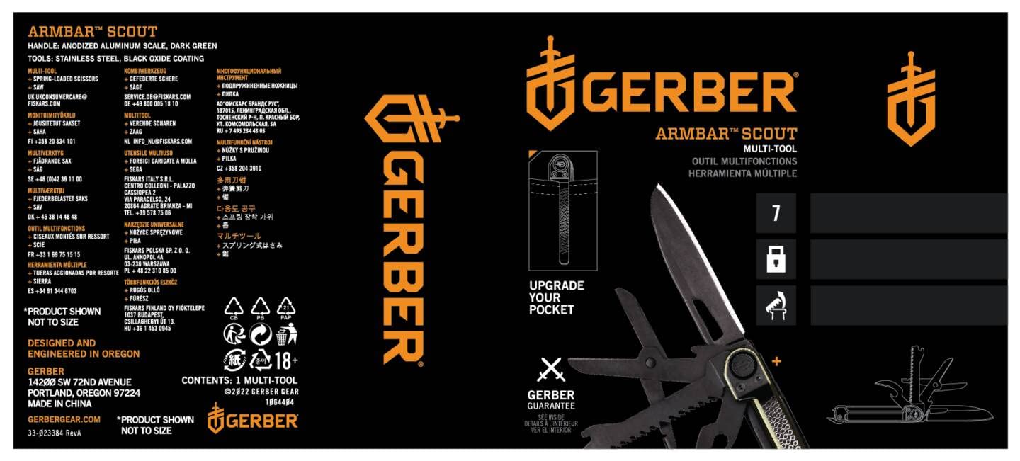 Gerber Navaja de bolsillo con 7 funciones, Multiherramienta con hoja lisa