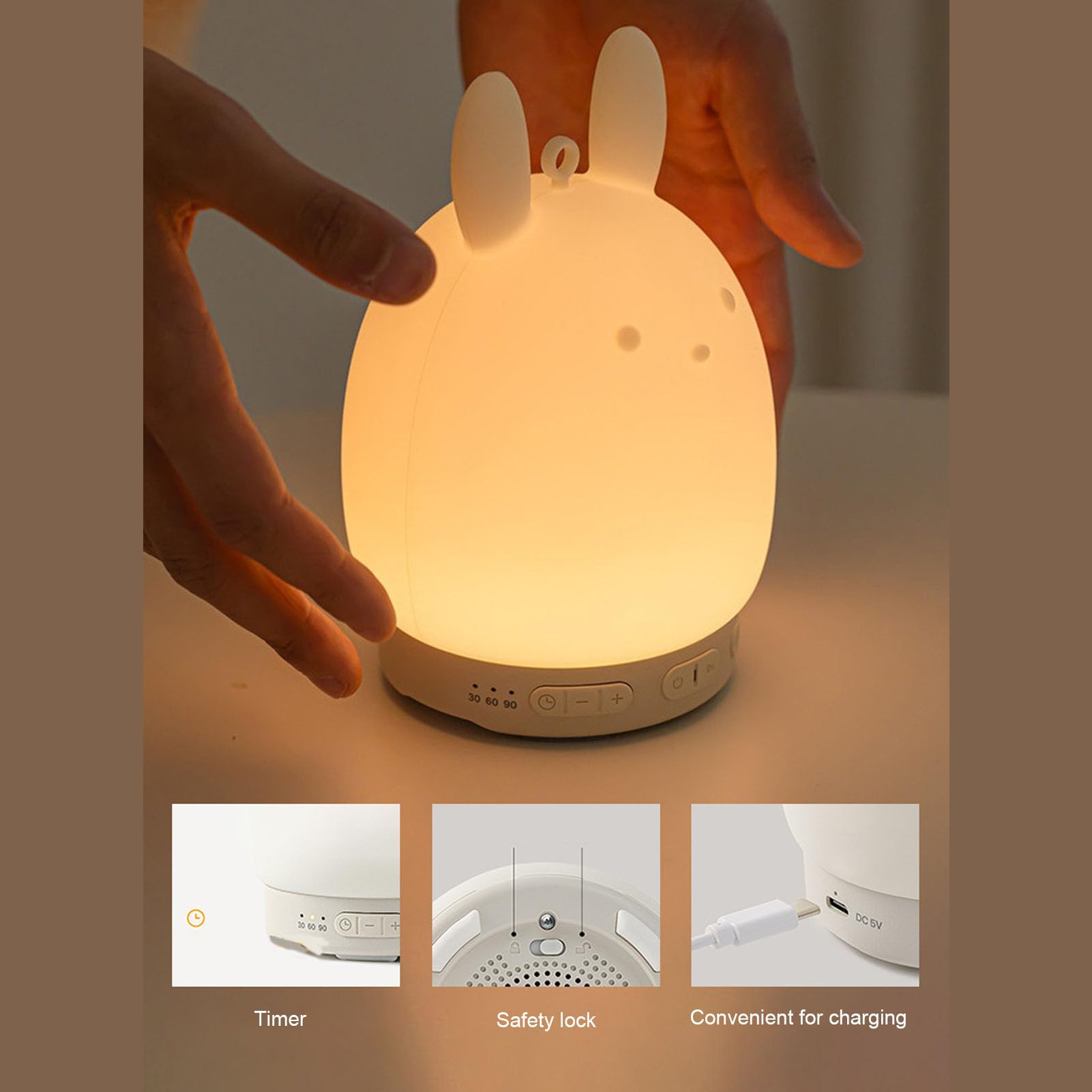 Diyeeni Veilleuse à Bruit Blanc, Machine à Bruit de Lapin 3 en 1 avec Haut-parleur BT et 3 Lumières de luminosité, 31 Sons de Sommeil Apaisants, pour Chambre à Coucher, Bureau, Crèche