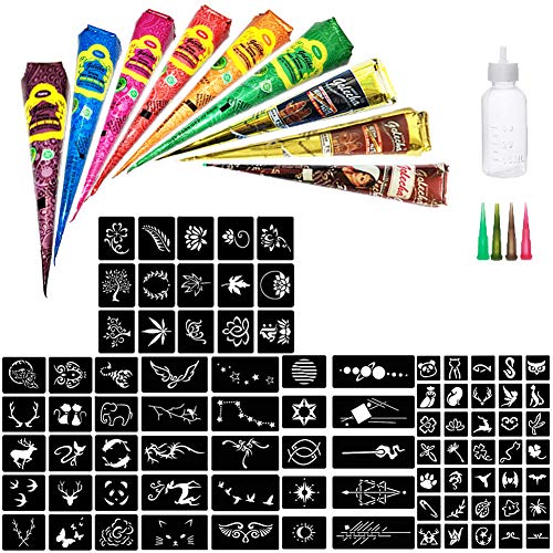 9 Color Tattoo Kit,Temporary Tattoo Ink, Tattoo Cream Set, Tattoo Paste, Black Red Brown Blue Green,5 Page Tattoo Template
