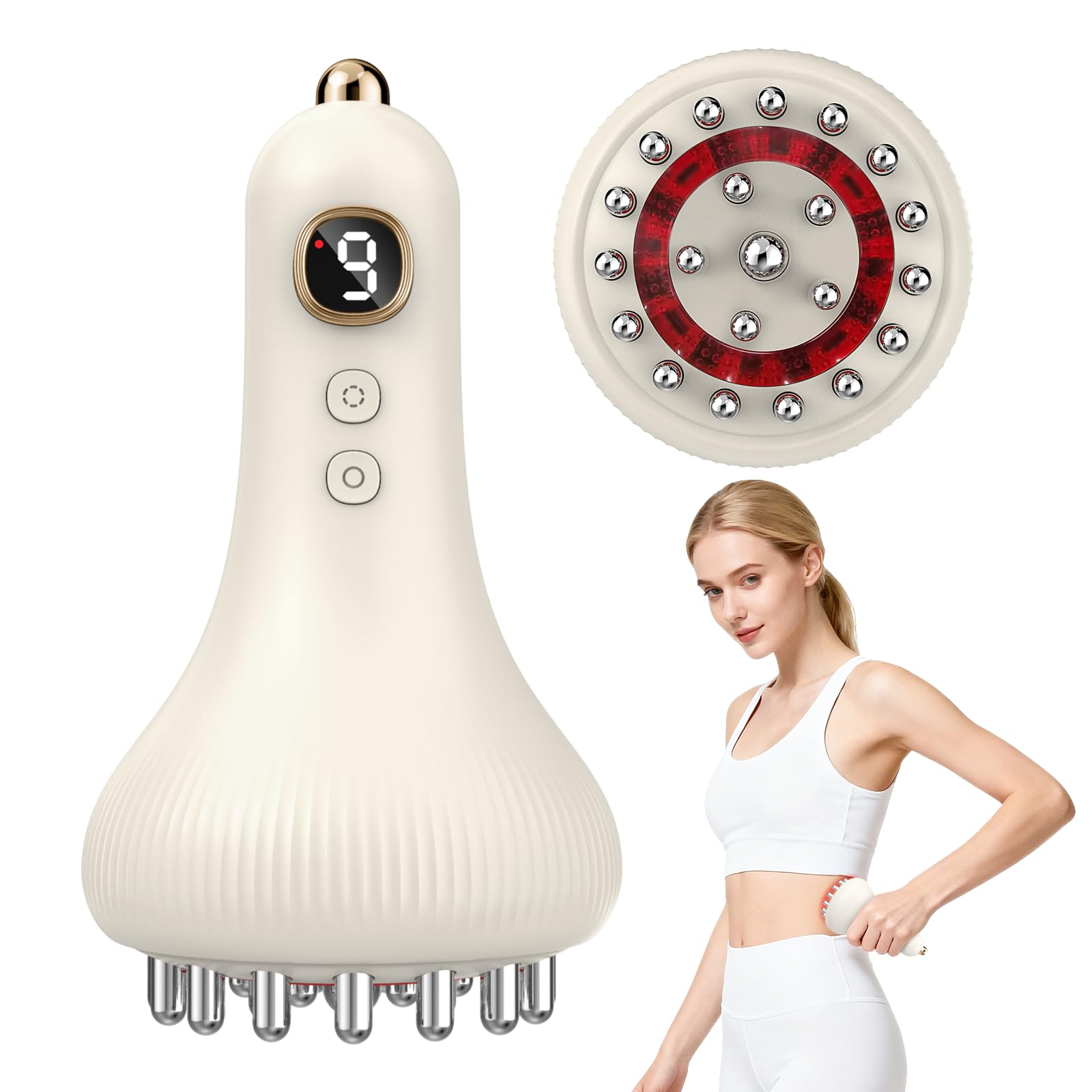 Lymphdrainage Massagegerät Anti Cellulite – 9 Stufen EMS-Mikrostrom & Vibrieren & Wärme, Elektrische Massagegerät Gerät für straffere Haut & bessere Durchblutung, für Bauch, Beine, Arme & Rücken（Weiß）