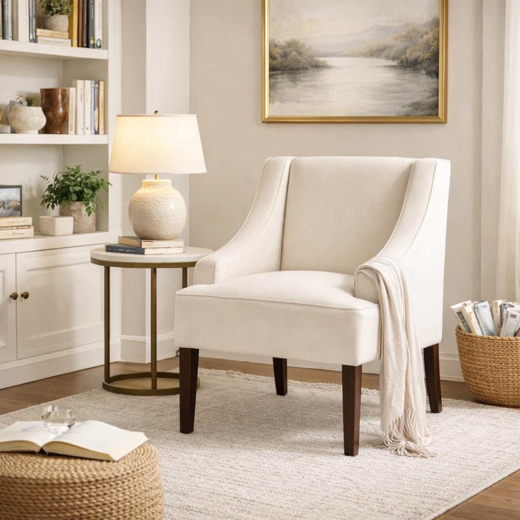 Homepop Upholstered Classic Swoop Arm Accent Chair Home Décor,Warm Ivory