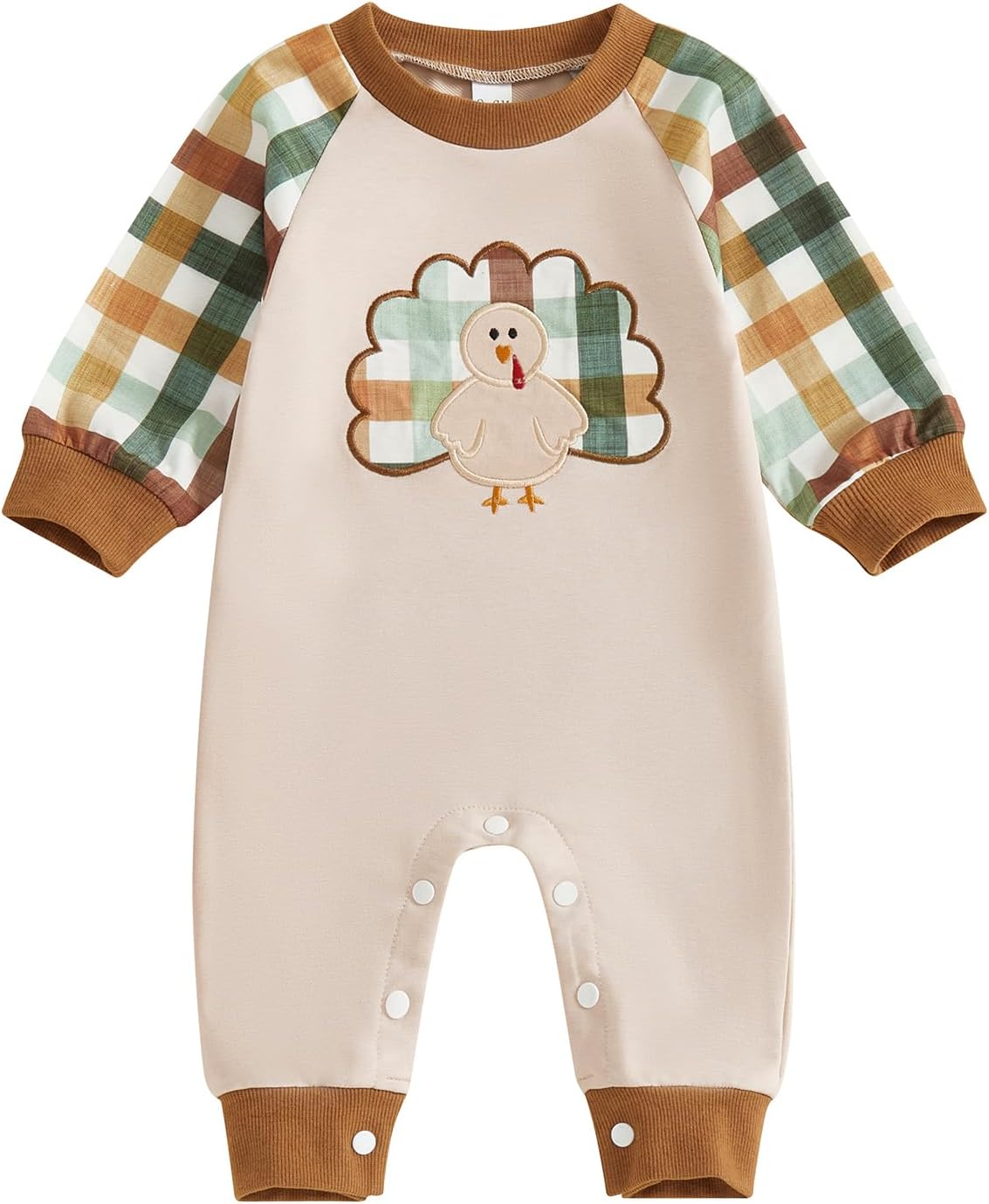 First Thanksgiving Baby Boy Girl Clothes Outfits Newborn Turkey Gobble Embroidered Jumpsuit Plaid Romper Fall