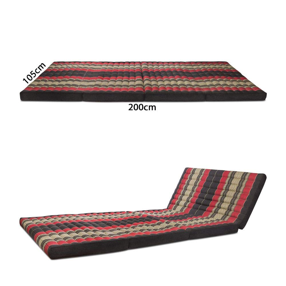 Thai Matte Liege Klappmatratze mit Blütenmuster 200cm x 105cm vierlagig für Thaimassage Yoga oder als Entspannungsmatte Schlaf-Matte - gefüllt mit Kapok