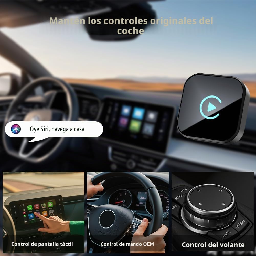Sunweyer Mini Wireless CarPlay & Android Auto Adapter: actualización de Cable a inalámbrico, diseño Compacto de Menos de 1 Pulgada para Coches con Cable de fábrica (T Negra)