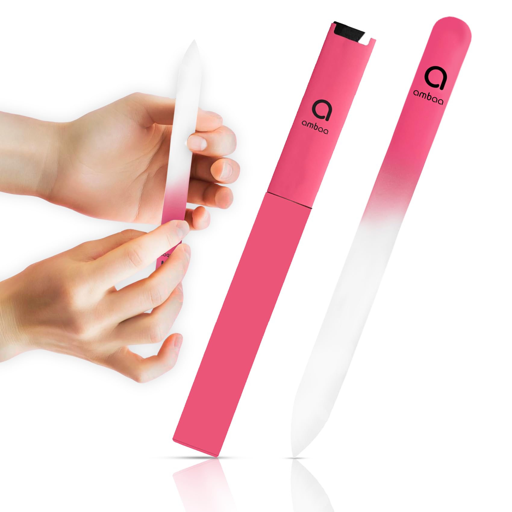 Ambaa Glass Nail File with Case – Professional Nail Shaper for Natural Nails, Double-Sided Manicure & Pedicure Tool, Home & Salon Use (Hot Pink)