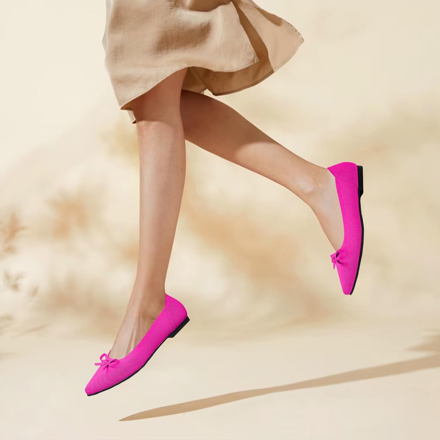 Women's Flats Pointed Toe Bow Knit Ballet Shoes Comfortable Dressy Mesh Slip On Flat - Image 3