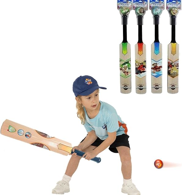 King Sport Junior Multi-Colored Cricket Set, Training Toy for Children, Plastic Bat and Ball with Stand, Indoor and Outdoor Cricket Sports Games, Gifts for Kids
