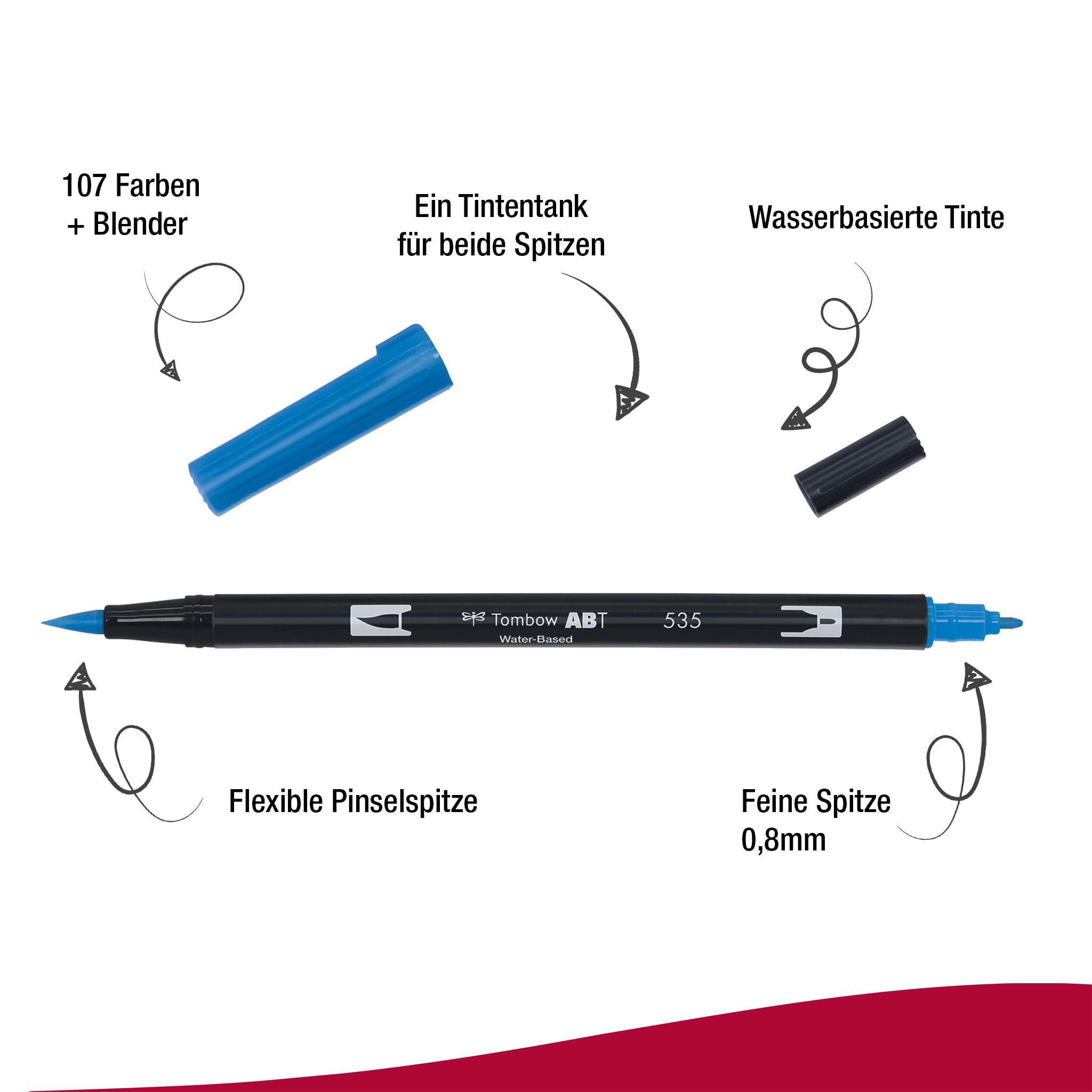 Tombow ABT-18P-1 Fasermaler Dual Brush Pen mit zwei Spitzen 18er Set, primärfarben