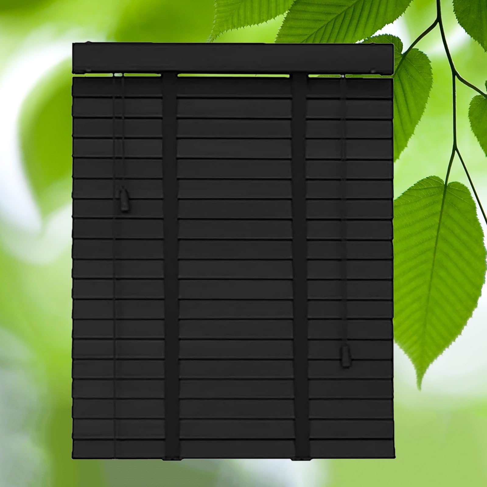 Indoor Wooden Blinds, Cordless Window Blinds, Horizontal Venetian Blinds Window Shades Wide 27" 35" 40" 42" 49" 51" 56" 62" 72" Protecting Privacy Blinds for Windows, Black(66" WX48 H)