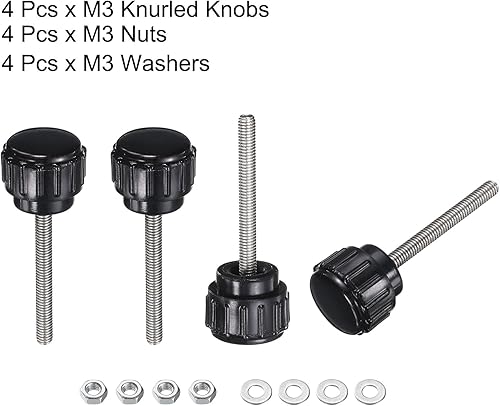 Miniatura 233 de uxcell Juego de 4 perillas moleteadas, tornillos de pulgar con tuercas y arandelas, rosca macho métrica M6 x 1.378 in, cabeza de plástico de 0.984
