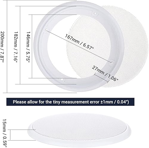 Miniatura 2 de Facmogu 2 cubiertas de rejilla de altavoz de techo de 6.5 pulgadas, parrilla de altavoz de techo comercial redonda blanca para altavoces de 6.5