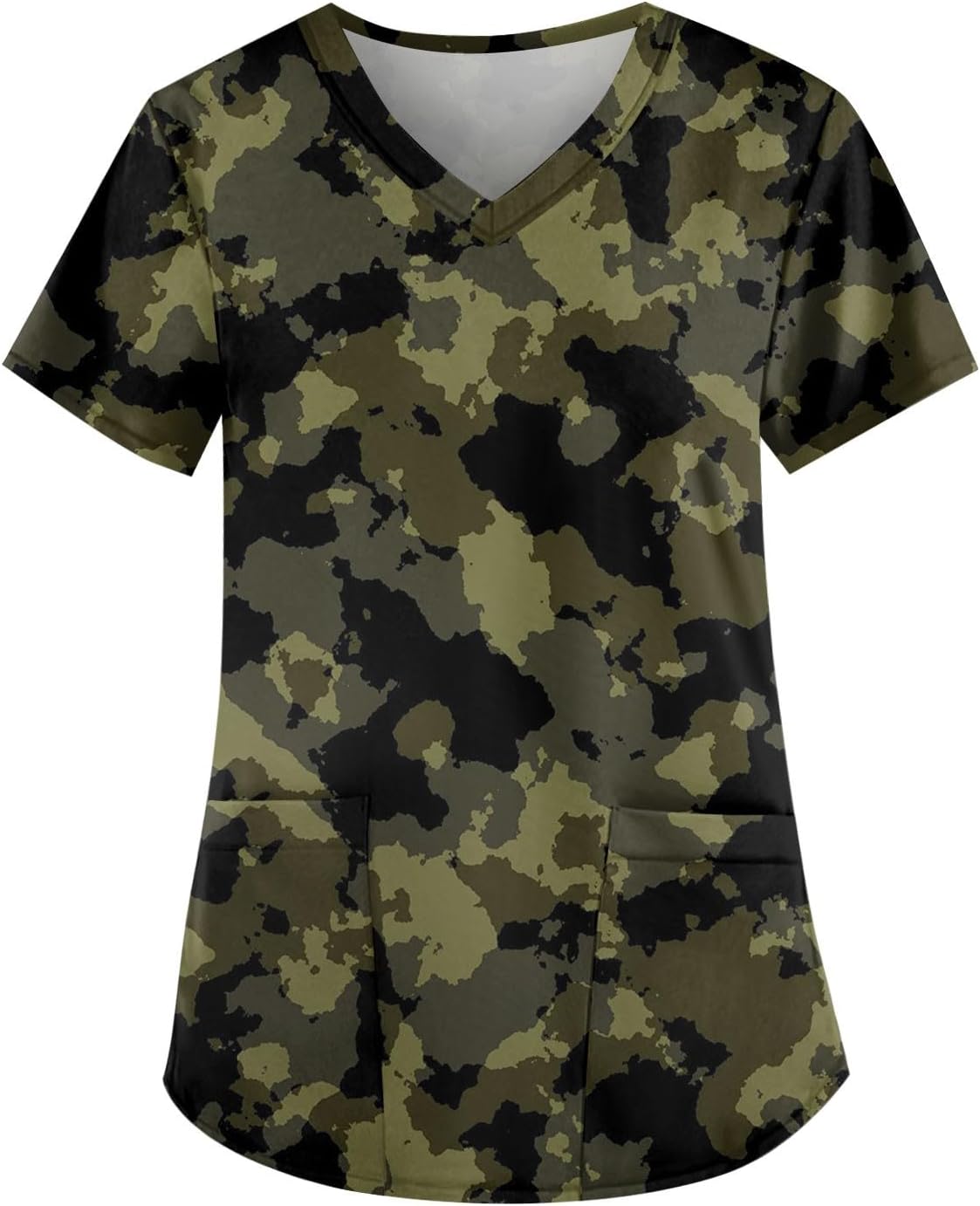 Womens Scrub Tops Camouflage Printed Nuring Scrubs Plus Size V Neck Short Sleeve Nurse Working Uniform