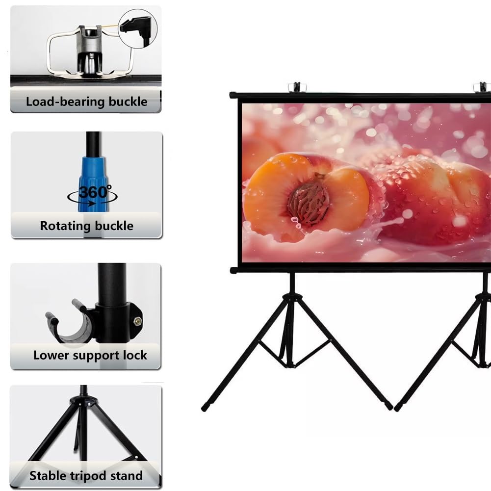 Generico Schermo di Proiezione da 60" con Treppiede, Manuale Telo Proiettore Avvolgibile 4K HD, Supporto Regolabile in Altezza per Casa, Ufficio, Scuola(Zwart,60inch(16:9))