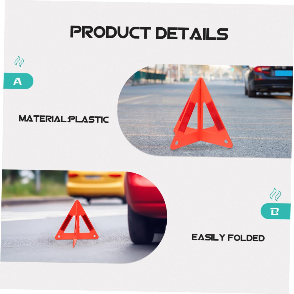 Triangolo di Segnalazione Rosso Pieghevole 3 Pezzi Plastico | Veicoli in Sosta, Struttura Stabile Superficie Riflettente, Formato a Triangolo