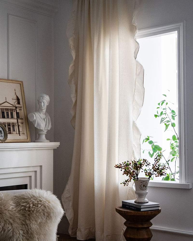 vctops Farmhouse Ruffle Curtains Room Darkening Cotton Rod Pocket Window Curtain Panel for Living, Dining Room, Bedroom, 1 Piece (Yellow,59"x63")