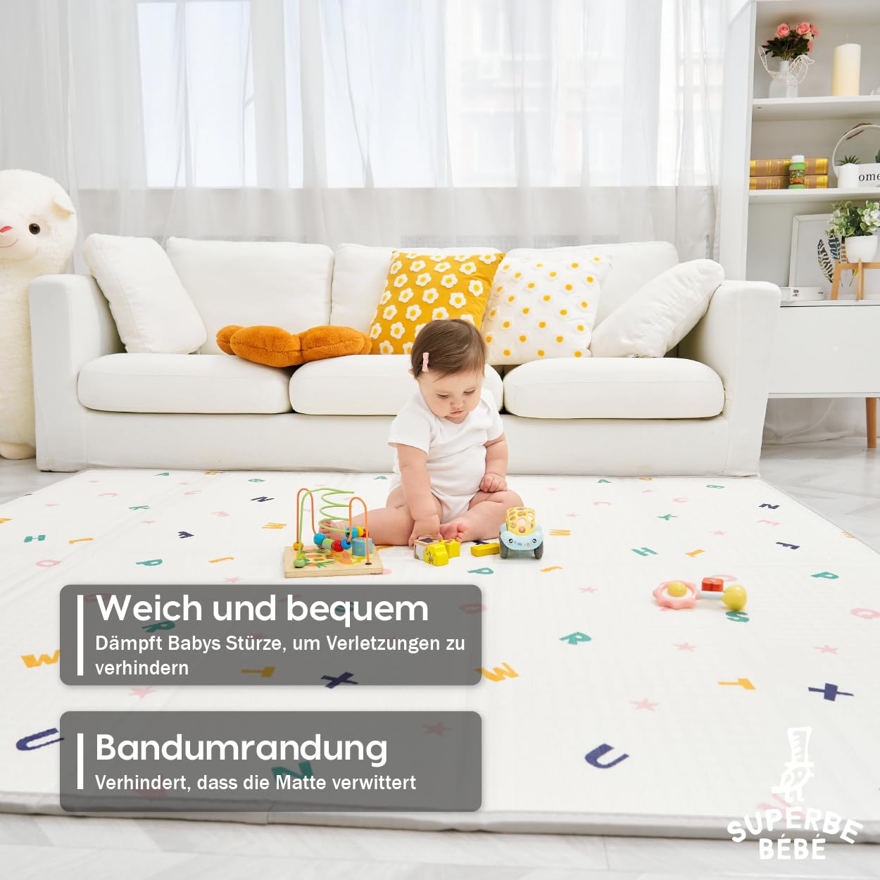 Krabbelmatte Baby Faltbar Spielmatte Kinder Spieldecke 180x200x1.5cm Krabbeldecke Für Baby - Babymatte Kindermatte - Schaumstoffmatte Kinderteppich- Spielteppich - Bodenmatte Kinder - Babygeschenk