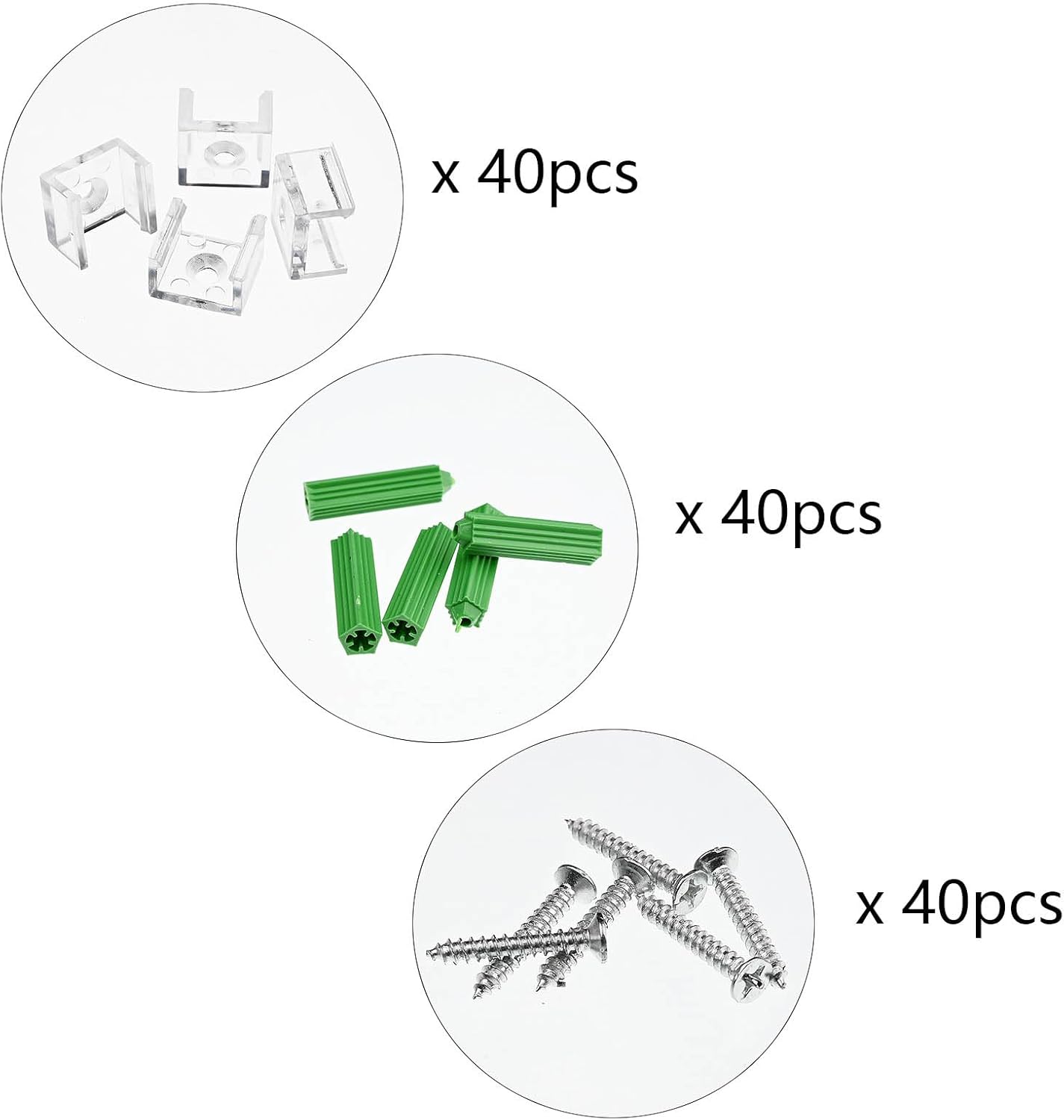 BENLUN Strip Light Mounting Brackets, 40 Pcs Transparent Fixing Clips Screws and Drywall Anchors, 2 Silicone Tail Plugs, only for 10mm X 6mm 288LEDs/M 65.6FT COB Strip Light