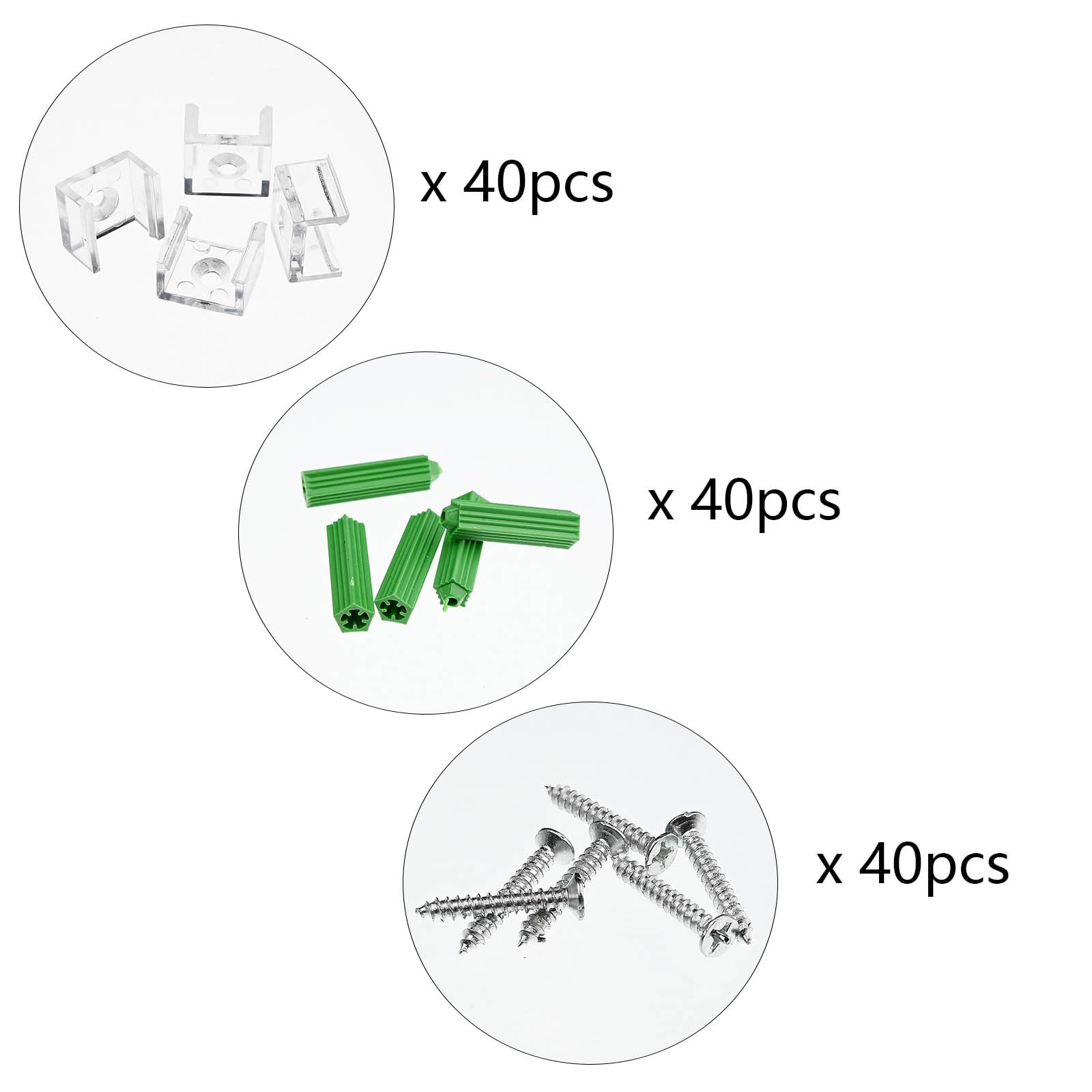 BENLUN Staffa di montaggio, 40 clip per striscia LED, viti, tasselli, tappi terminali in silicone, 10 mm x 6 mm, accessori per luci a LED COB