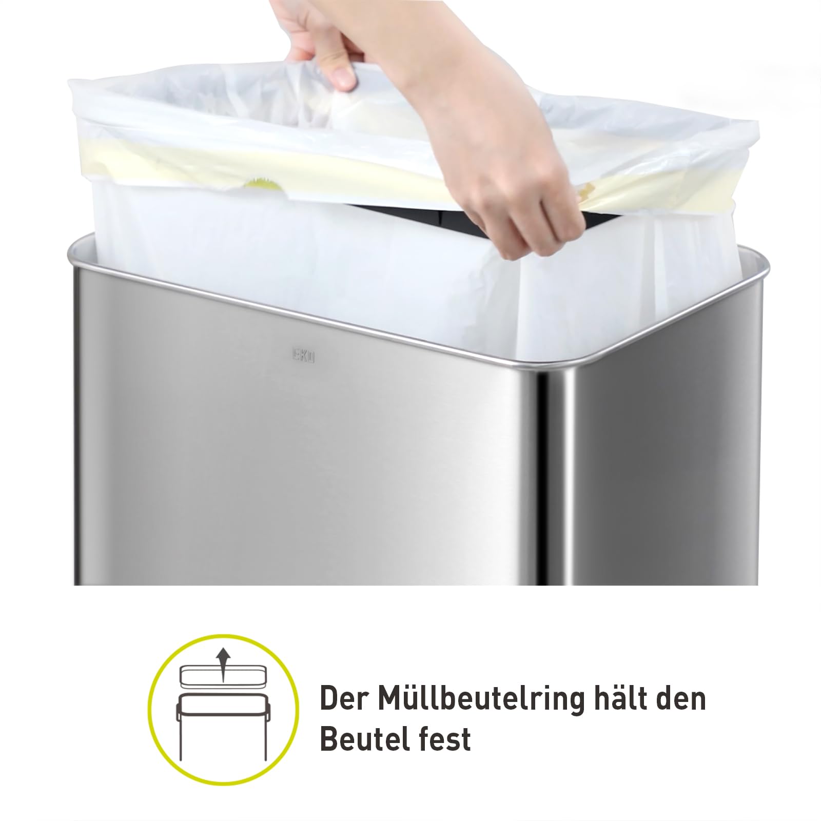 EKO Mirage-T 50L Mülleimer mit Sensor, Automatischer Abfalleimer für die Küche, Rechteckiger Bewegungssensor Mülleimer, Sanft Schließend mit Deckel, Fingerabdruckresistente, Gebürsteter Edelstahl